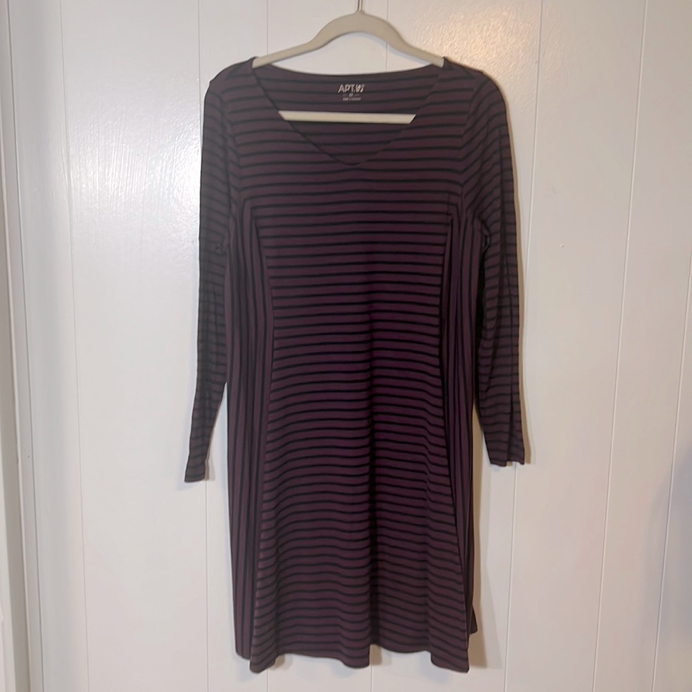 Apt 9 purple and black striped long sleeve dress